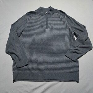 Tommy Bahama Quarter Zip Sweater Mens XL Grey Textured Cotton Tencel Pullover‎